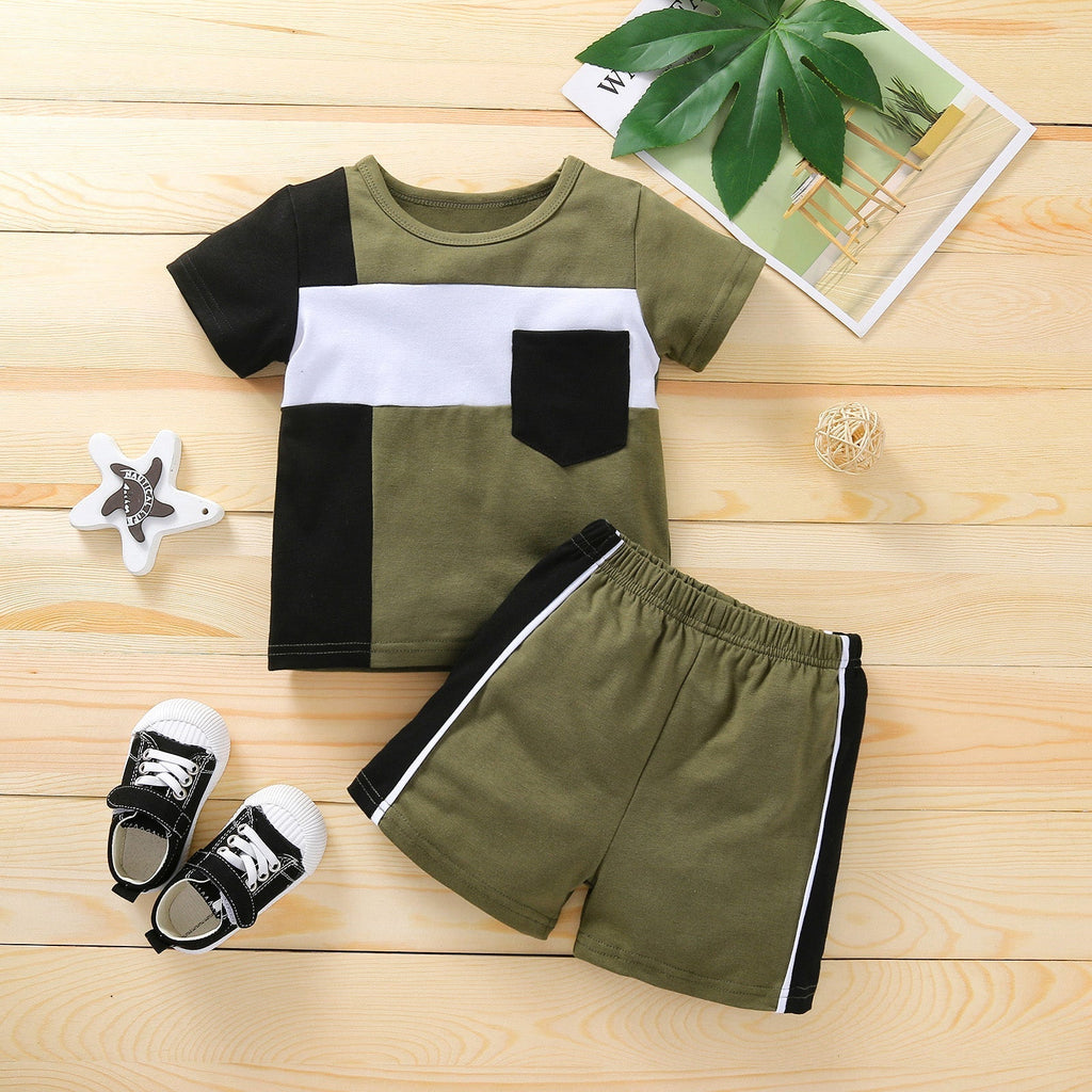 2pcs Baby Boy Letter Print Colorblock Short-sleeve T-shirt and Pants Set